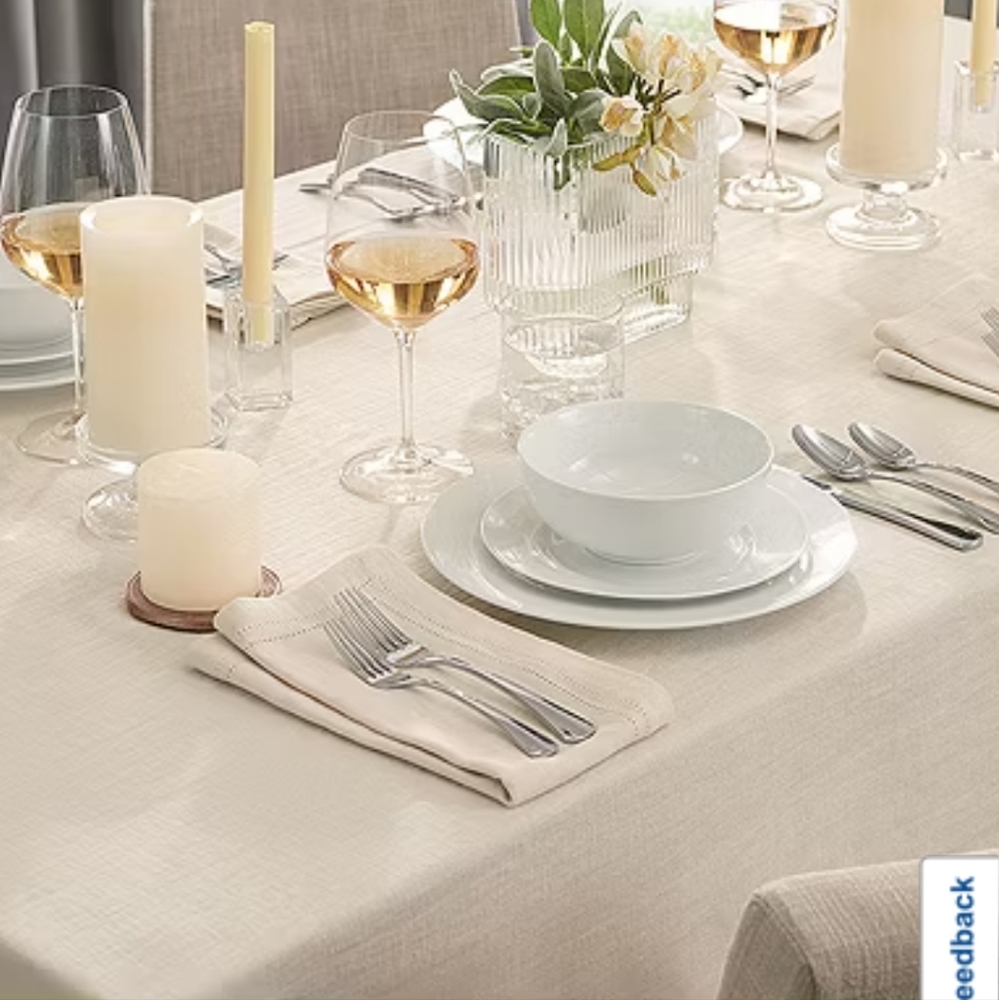 Fieldcrest Luxury Cotton Linen Harringbone Tablecloth 60 x 84 Cream